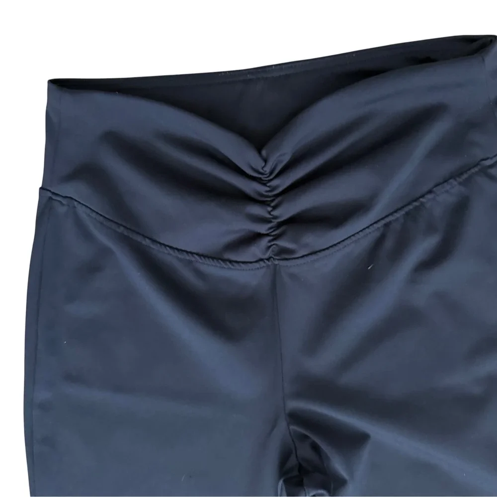 A New Day Flare Leggings Womens Large Navy Blue Ruched V-Front Yoga‎ NWOT